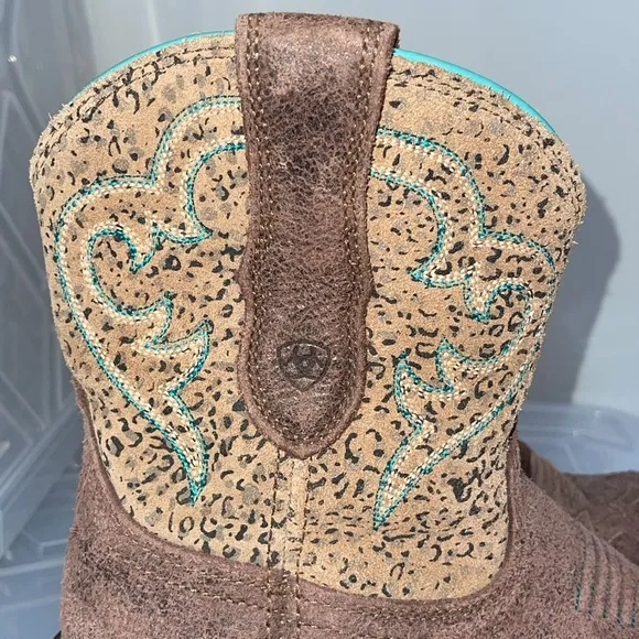 ARIAT Fatbaby Heritage Harmony Leopard Print Western Boot Sz 6.5 Brown 10015363