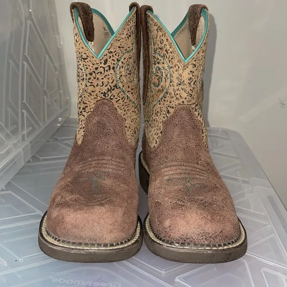 ARIAT Fatbaby Heritage Harmony Leopard Print Western Boot Sz 6.5 Brown 10015363