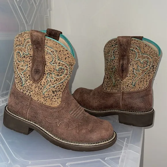 ARIAT Fatbaby Heritage Harmony Leopard Print Western Boot Sz 6.5 Brown 10015363