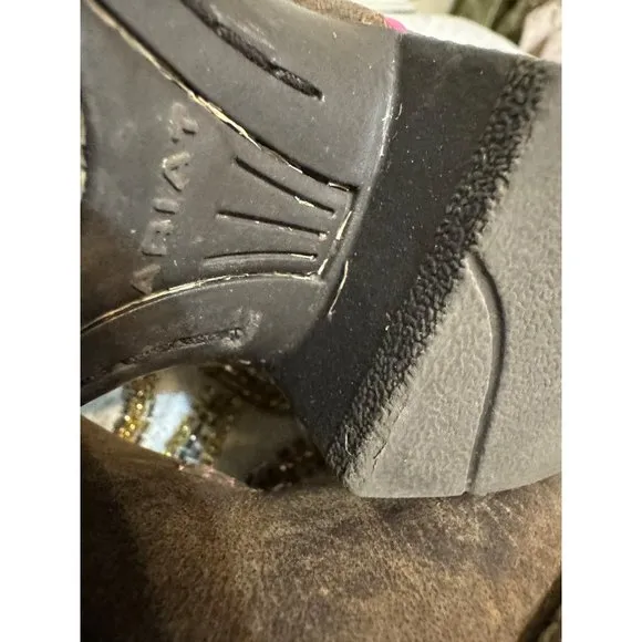 Ariat Girl Brown/Pink Leather Western Boots Size 9.5