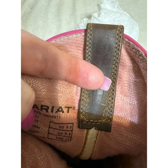 Ariat Girl Brown/Pink Leather Western Boots Size 9.5