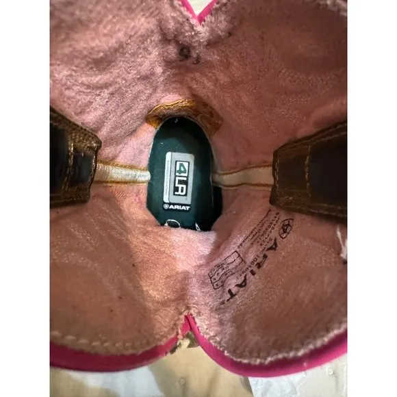 Ariat Girl Brown/Pink Leather Western Boots Size 9.5