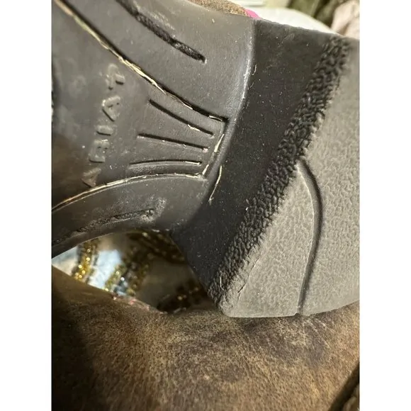 Ariat Girl Brown/Pink Leather Western Boots Size 9.5