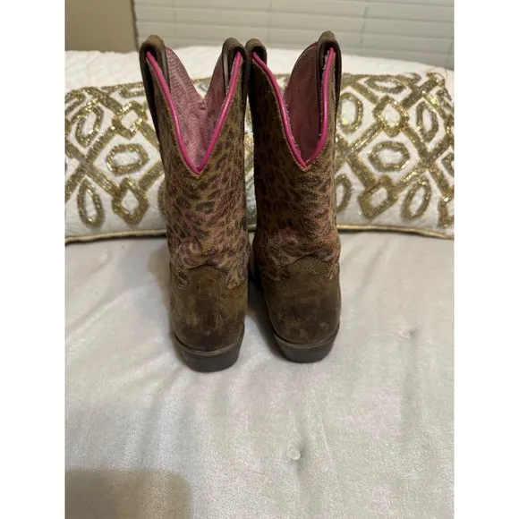 Ariat Girl Brown/Pink Leather Western Boots Size 9.5
