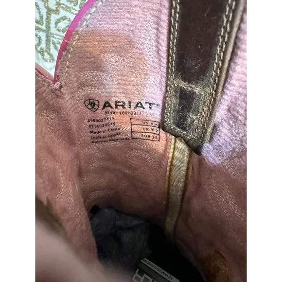 Ariat Girl Brown/Pink Leather Western Boots Size 9.5