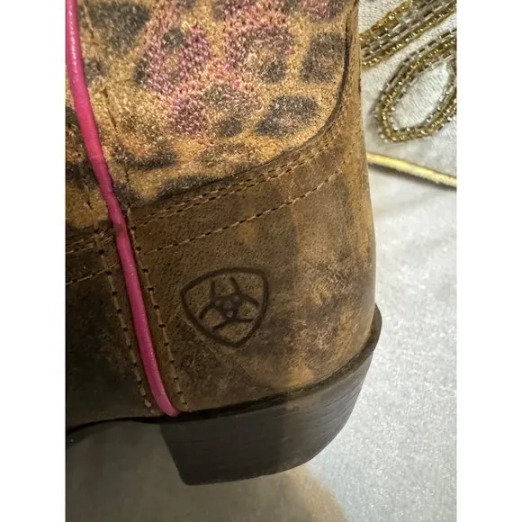 Ariat Girl Brown/Pink Leather Western Boots Size 9.5