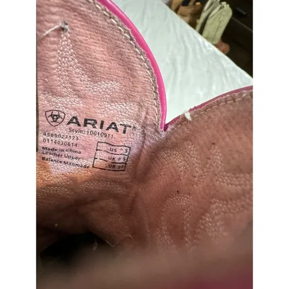 Ariat Girl Brown/Pink Leather Western Boots Size 9.5