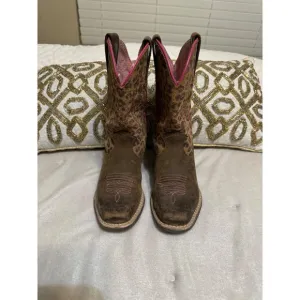 Ariat Girl Brown/Pink Leather Western Boots Size 9.5
