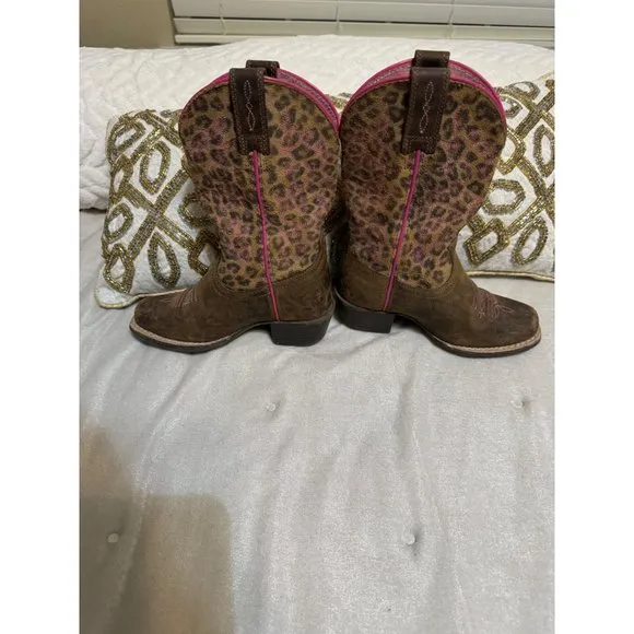 Ariat Girl Brown/Pink Leather Western Boots Size 9.5