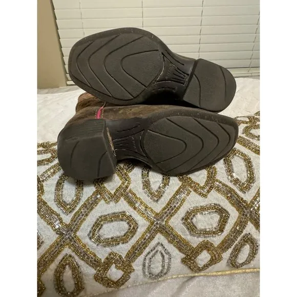 Ariat Girl Brown/Pink Leather Western Boots Size 9.5