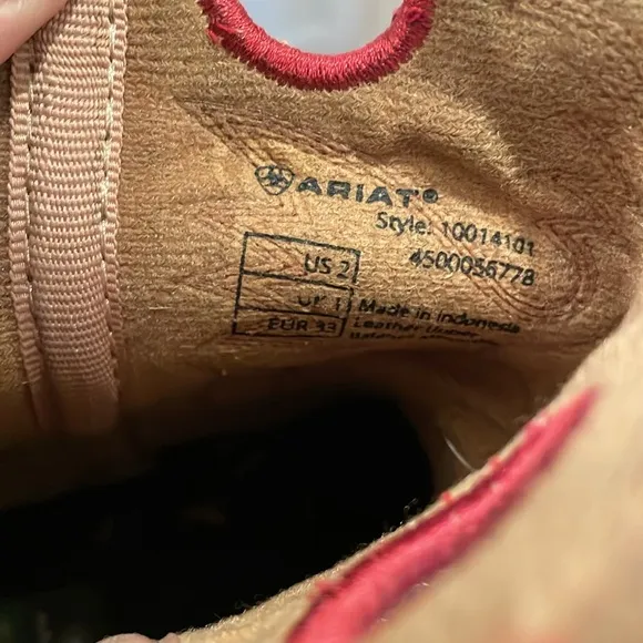 Ariat girls Brown Western Boots with Red Accents sz 2