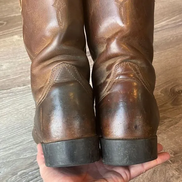 Ariat Heritage Roper Cowboy Western Leather Boots Brown Mens 8.5 EE,‎ EU 41.5 W