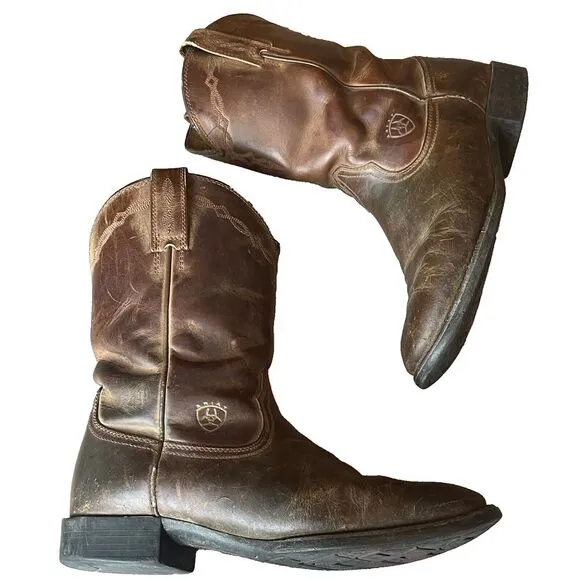 Ariat Heritage Roper Cowboy Western Leather Boots Brown Mens 8.5 EE,‎ EU 41.5 W