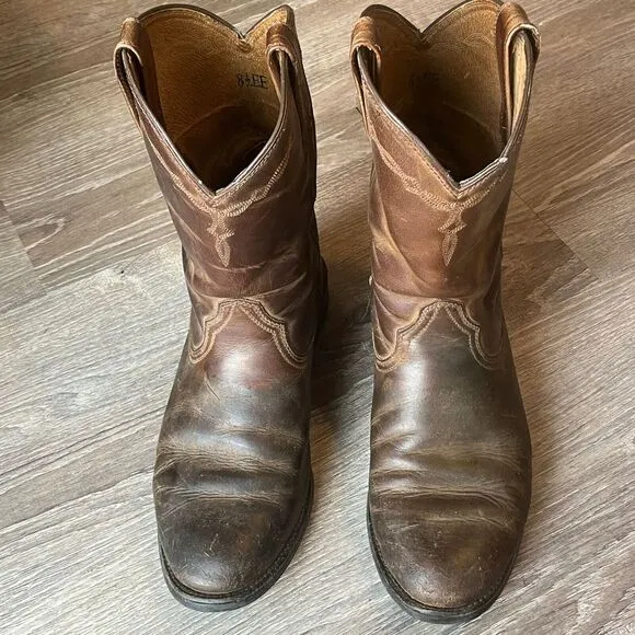 Ariat Heritage Roper Cowboy Western Leather Boots Brown Mens 8.5 EE,‎ EU 41.5 W