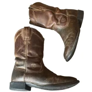 Ariat Heritage Roper Cowboy Western Leather Boots Brown Mens 8.5 EE,‎ EU 41.5 W