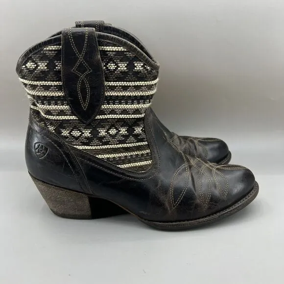 Ariat Meadow Aztec Women Size 8 Shoes Brown Leather Cowgirl Chunky Heel Boots