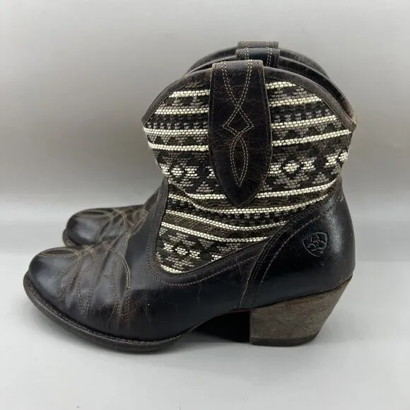 Ariat Meadow Aztec Women Size 8 Shoes Brown Leather Cowgirl Chunky Heel Boots
