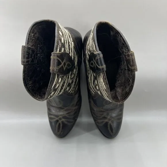 Ariat Meadow Aztec Women Size 8 Shoes Brown Leather Cowgirl Chunky Heel Boots