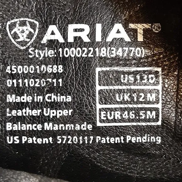 Ariat Men's Heritage Black Leather Cowboy Boots in Size 13D  10002218(34770)