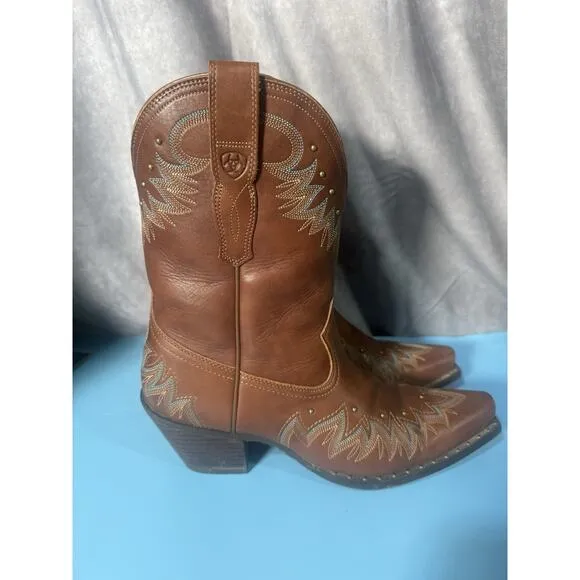 Ariat Potero Western Chunky Heel Ankle Cowgirl Leather Stud Boots Size 10