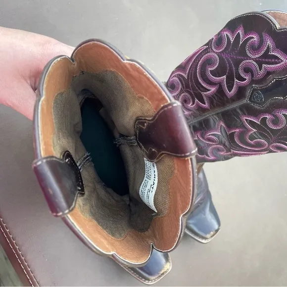Ariat Round Up Square Toe Western Cowboy Cowgirl Boots Brown and Pink
