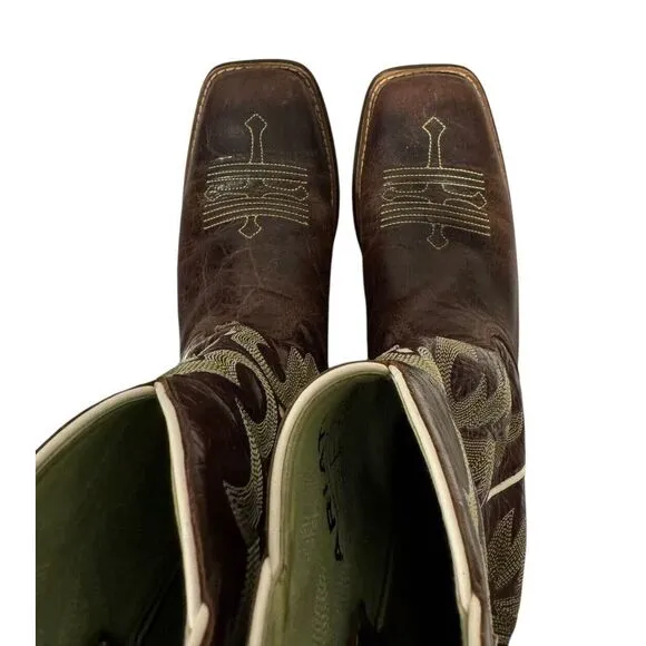 Ariat Tombstone Leather Western Cowboy Boots Brown Green 10005867 Size US 8.5 B‎
