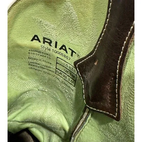 Ariat Tombstone Leather Western Cowboy Boots Brown Green 10005867 Size US 8.5 B‎