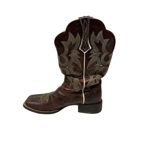 Ariat Tombstone Leather Western Cowboy Boots Brown Green 10005867 Size US 8.5 B‎
