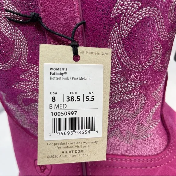 Ariat Women 8 B Hottest Pink Metallic Western Fatbaby Cowgirl New W/ Box *Read