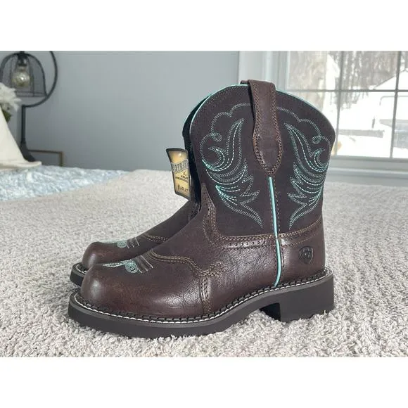 Ariat Women's Fatbaby Heritage Boot Size 6 C Western Brown Leather Teal Cowboy