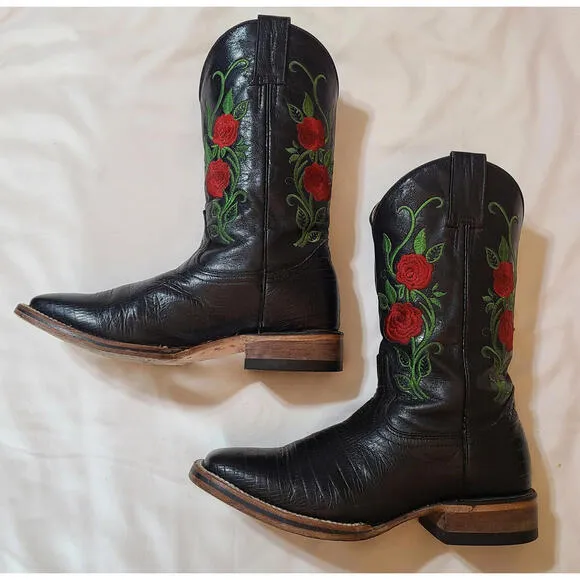 Armenta Botas Women’s 8.5  Leather Rose Embroidered Cowgirl Boots Rodeo/Fiesta