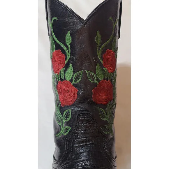Armenta Botas Women’s 8.5  Leather Rose Embroidered Cowgirl Boots Rodeo/Fiesta