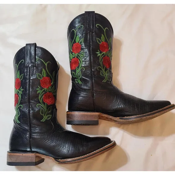 Armenta Botas Women’s 8.5  Leather Rose Embroidered Cowgirl Boots Rodeo/Fiesta