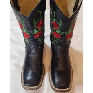 Armenta Botas Women’s 8.5  Leather Rose Embroidered Cowgirl Boots Rodeo/Fiesta