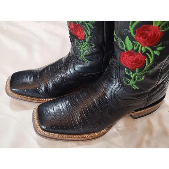 Armenta Botas Women’s 8.5  Leather Rose Embroidered Cowgirl Boots Rodeo/Fiesta