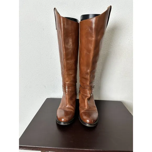 Arturo Chiang Equestrian Brown Leather Riding Boots Size 6M Straps Buckle