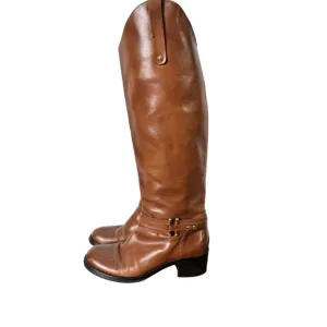 Arturo Chiang Equestrian Brown Leather Riding Boots Size 6M Straps Buckle