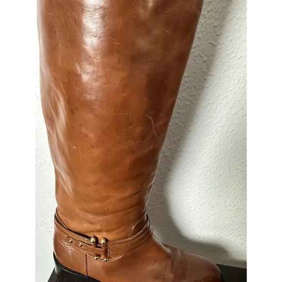 Arturo Chiang Equestrian Brown Leather Riding Boots Size 6M Straps Buckle