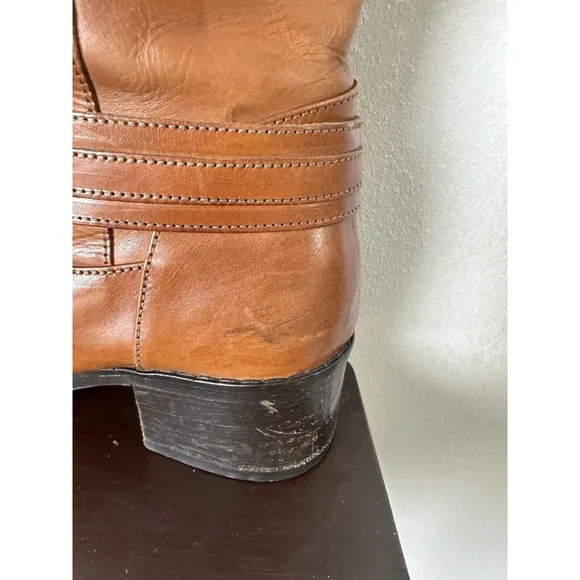 Arturo Chiang Equestrian Brown Leather Riding Boots Size 6M Straps Buckle