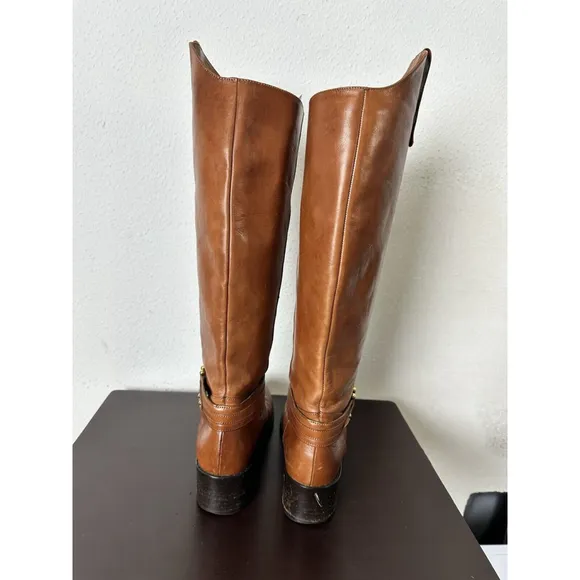 Arturo Chiang Equestrian Brown Leather Riding Boots Size 6M Straps Buckle