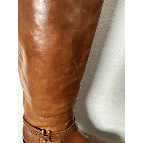 Arturo Chiang Equestrian Brown Leather Riding Boots Size 6M Straps Buckle