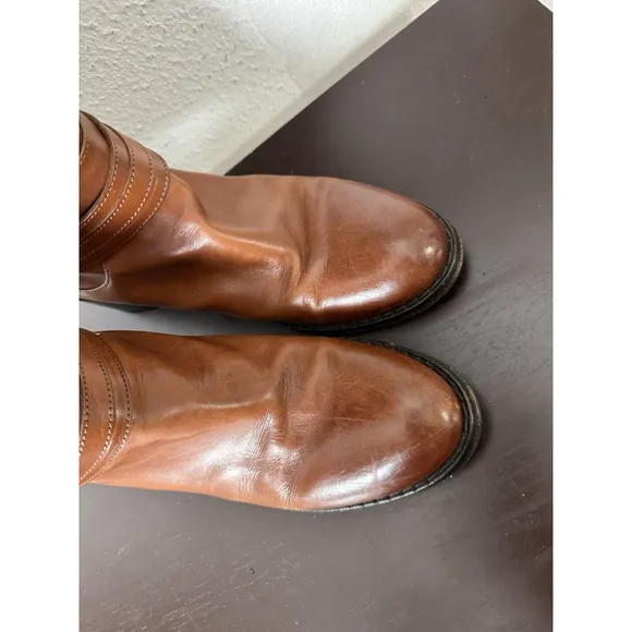 Arturo Chiang Equestrian Brown Leather Riding Boots Size 6M Straps Buckle