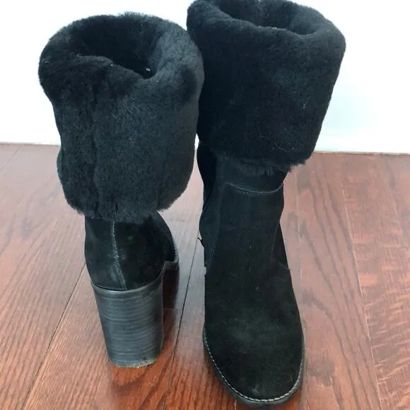 ARTURO CHIANG Real Lamb Fur Black Blocked Boots