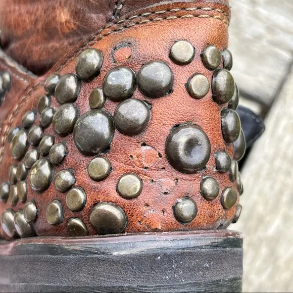 Ash Studded Leather Engineer Moto Biker Tan Boots Size 39EU