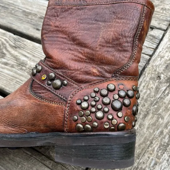 Ash Studded Leather Engineer Moto Biker Tan Boots Size 39EU