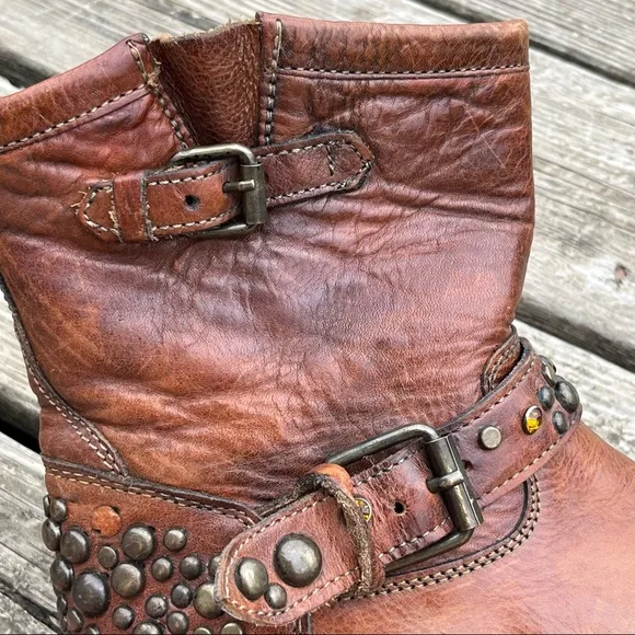 Ash Studded Leather Engineer Moto Biker Tan Boots Size 39EU