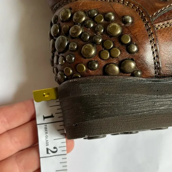 Ash Studded Leather Engineer Moto Biker Tan Boots Size 39EU
