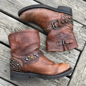 Ash Studded Leather Engineer Moto Biker Tan Boots Size 39EU