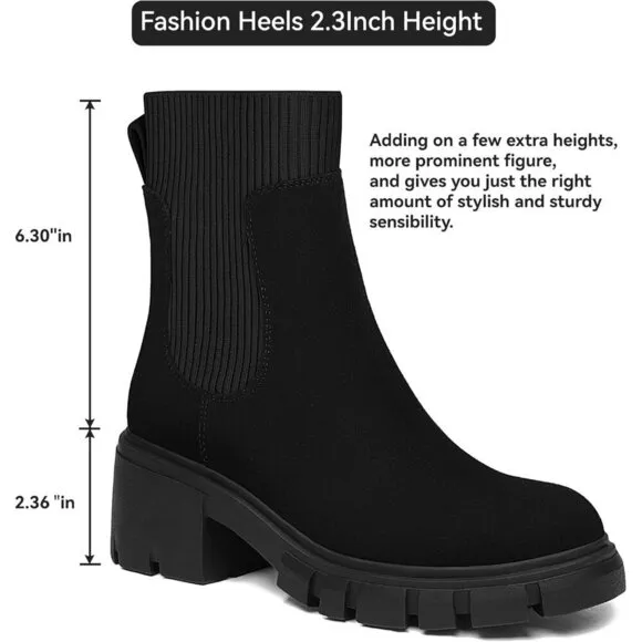 Athlefit Women's Chelsea Boots black Suede Ankle Boots Lug Sole Chunky Booties