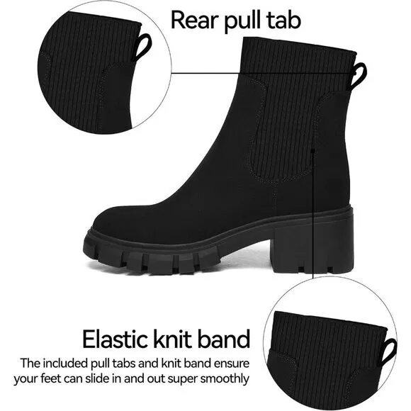 Athlefit Women's Chelsea Boots black Suede Ankle Boots Lug Sole Chunky Booties